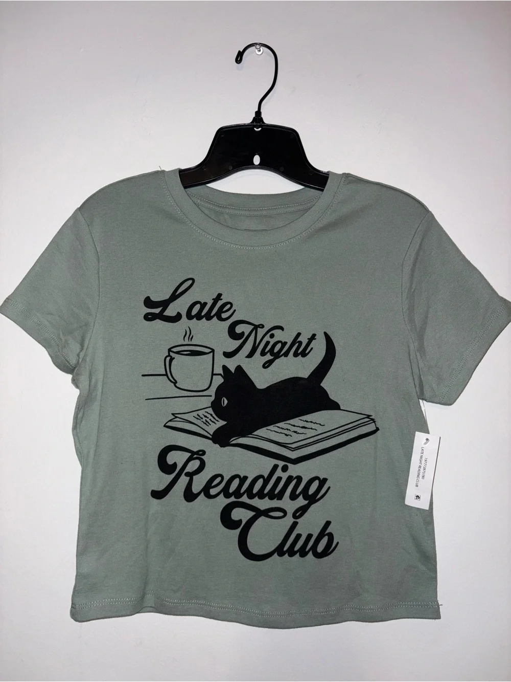 Mighty Fine Sage Green 'Late Night Reading Club' Cat Graphic Tee